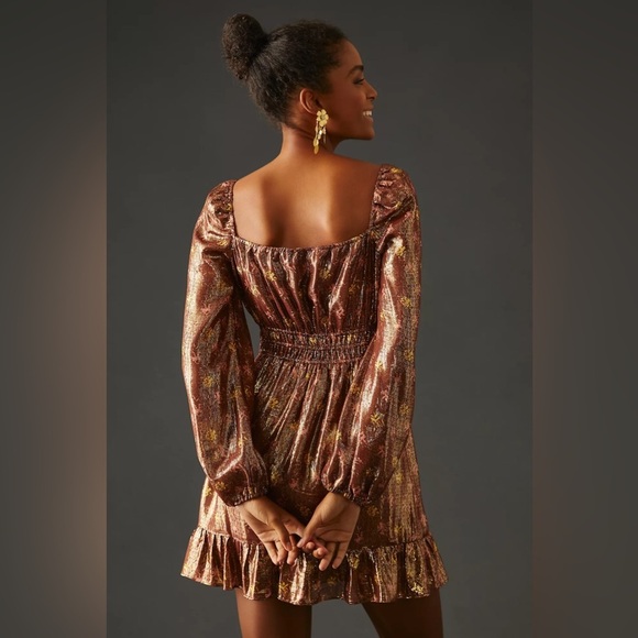 NWT PAIGE Noah Floral Bronze Metallic Mini A-Line Dress Sz. SMALL - Picture 2 of 7